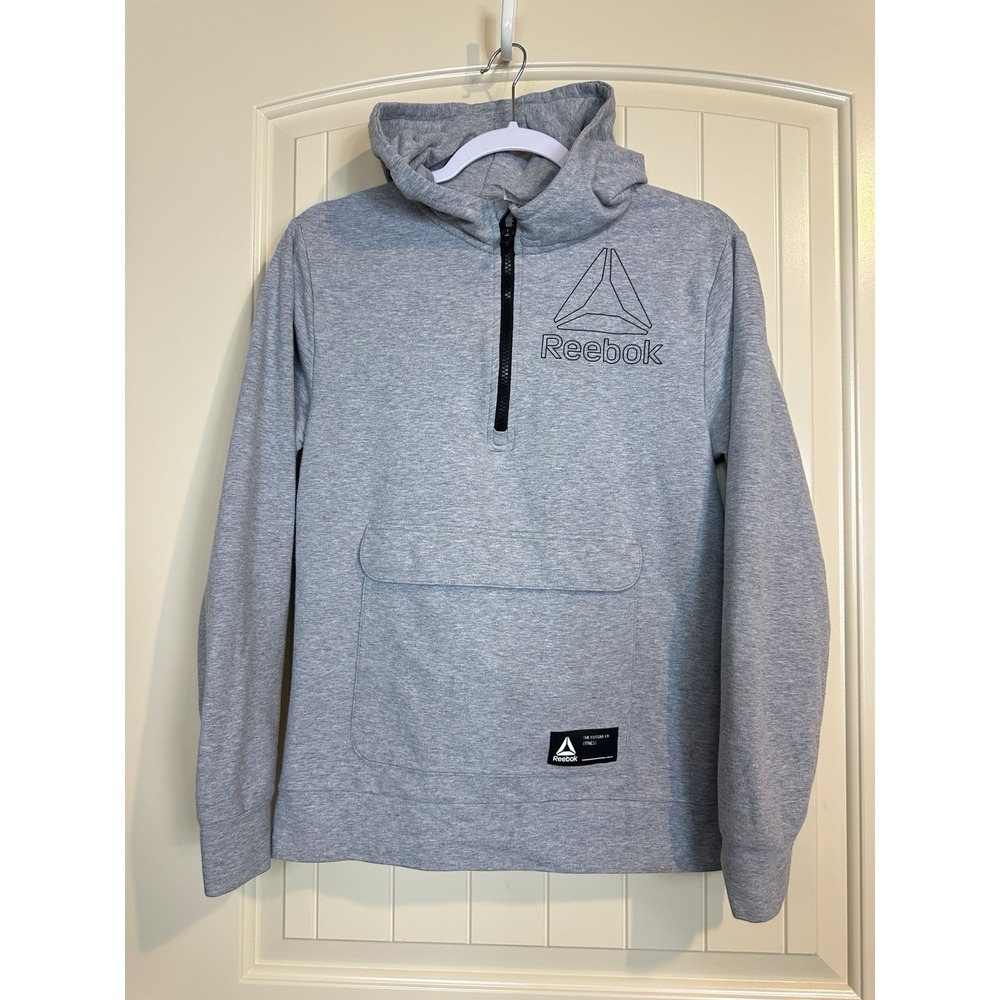 Girl's Reebok 1/4 zip hooded Pullover Hoodie gray sz 14 16 XL pocket outdoor